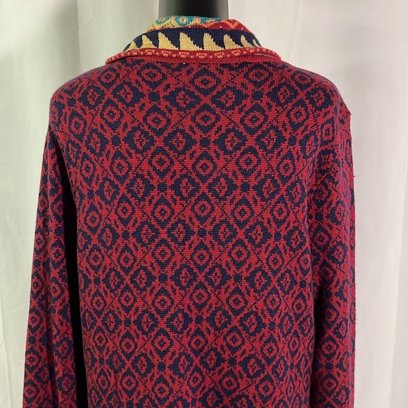 Sahalie Red Multicolor Printed Zip Front Wool Blend Duster Cardigan - Picture 11 of 16